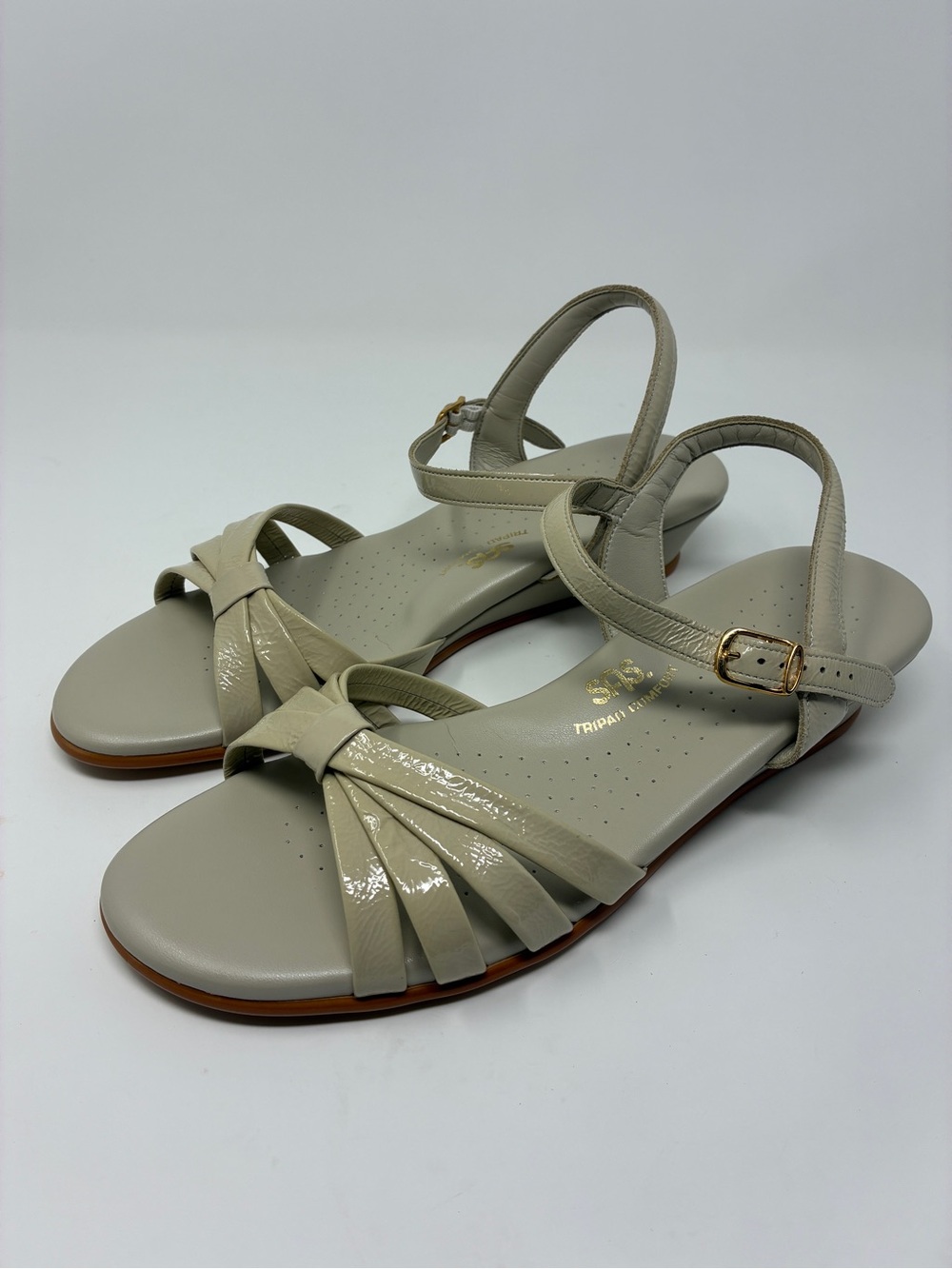 SAS Taupe Strappy Patent Leather Slingback Sandals 10.5